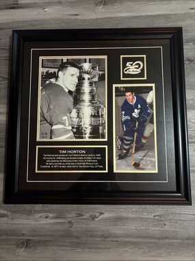 Tim Horton 50th Anniversary Framed Hockey Plaque  20.5”x20.5”